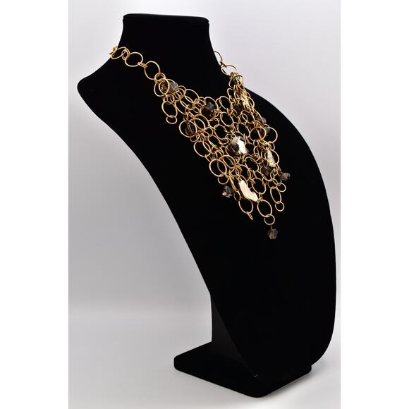 Kara Ross Vintage Collar Bib Statement Necklace Brushed Gold Nugget Signed BinBL - Picture 6 of 12